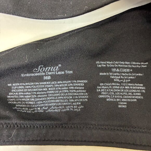 Soma Embraceable Demi Lace Trim Bra Size 36B Lightly Lined Underwire - Picture 7 of 7